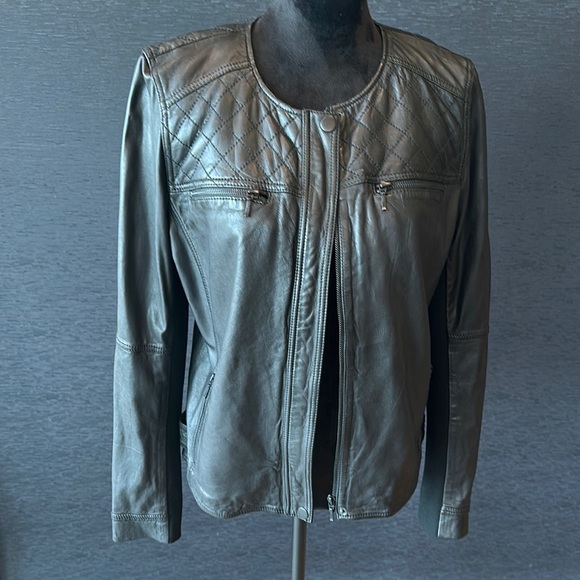 Caslon Women's Quilted Leather Jacket - Black - Picture 1 of 5